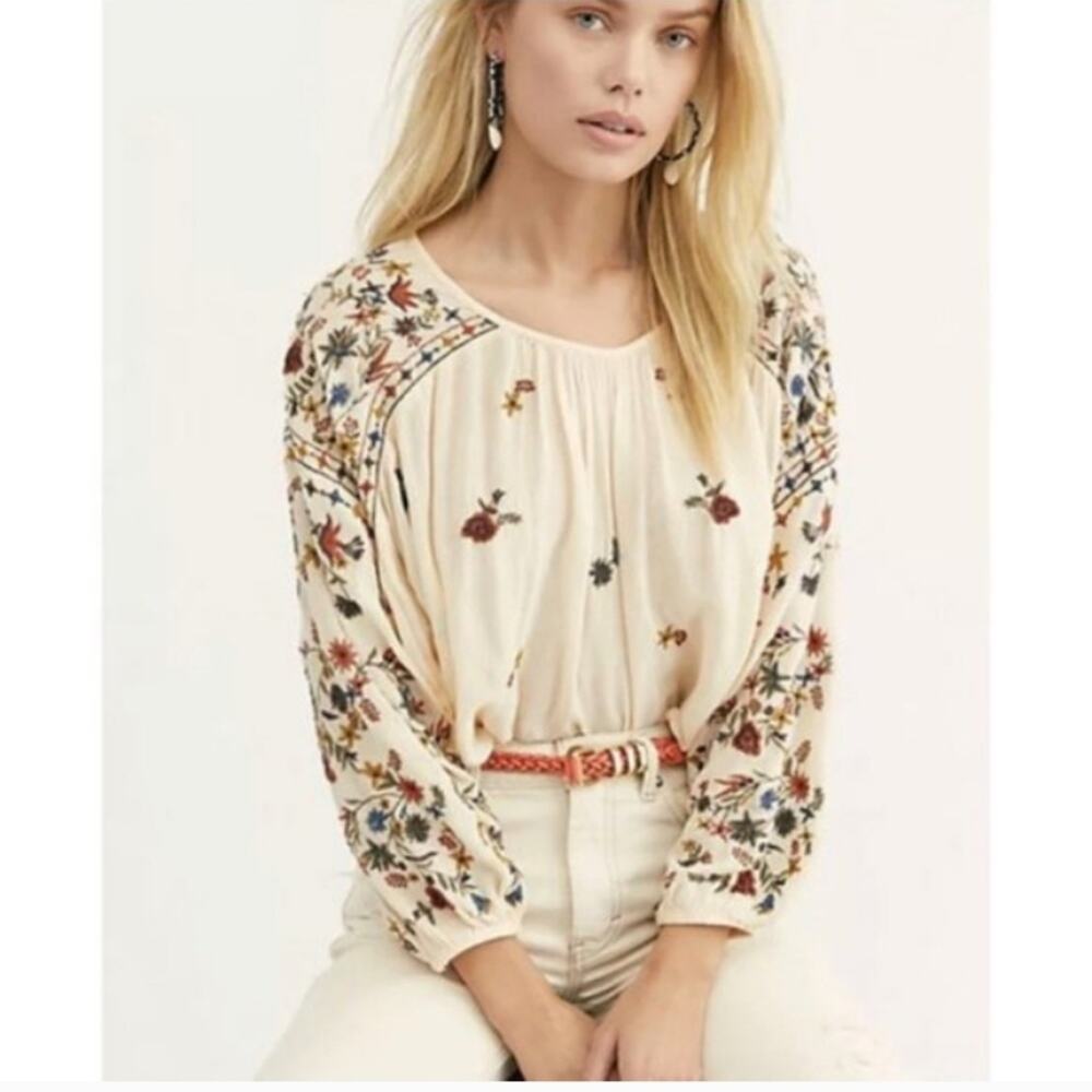 Free People Wild Flowers Embroidered Peasant Top